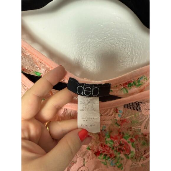 Vintage Y2K DEB Pink Floral Lace Sheer Short Sleeve Romantic Baby Top Small - Picture 6 of 6